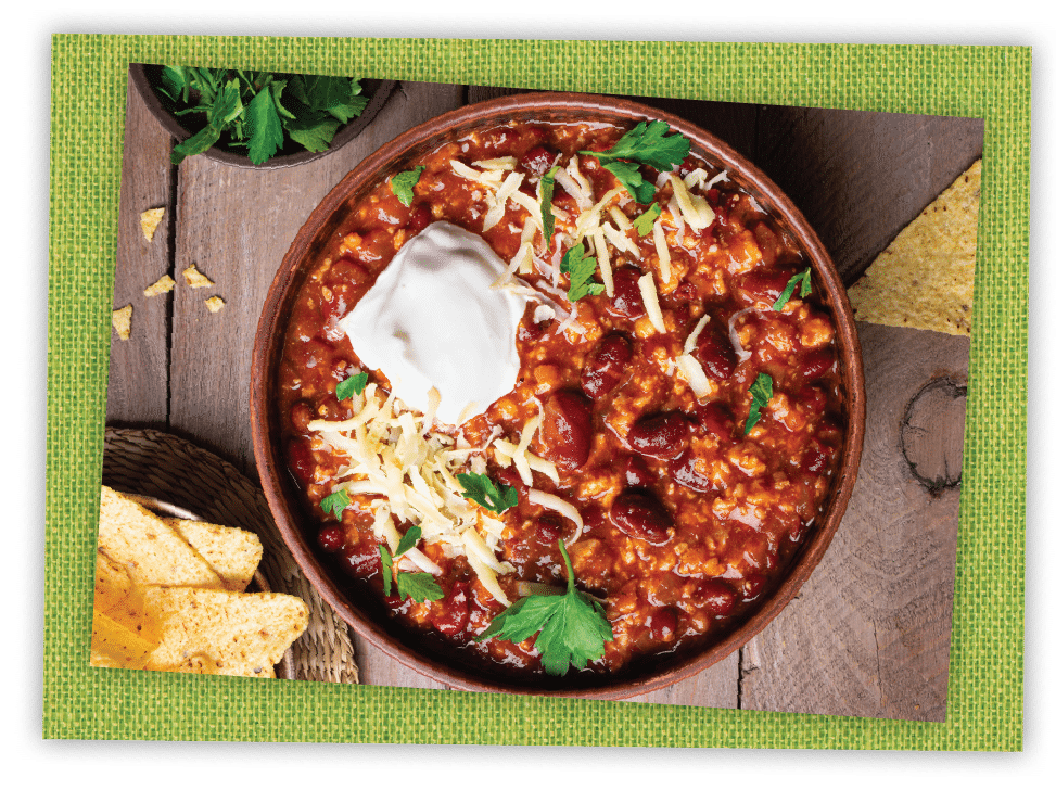 chili soup and salad